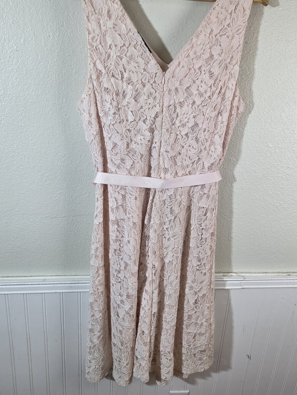 Lane Bryant Womens 14 Pink Lace Dress Sleeveless Midi Fit Flare Ribbon Belt - Picture 5 of 13